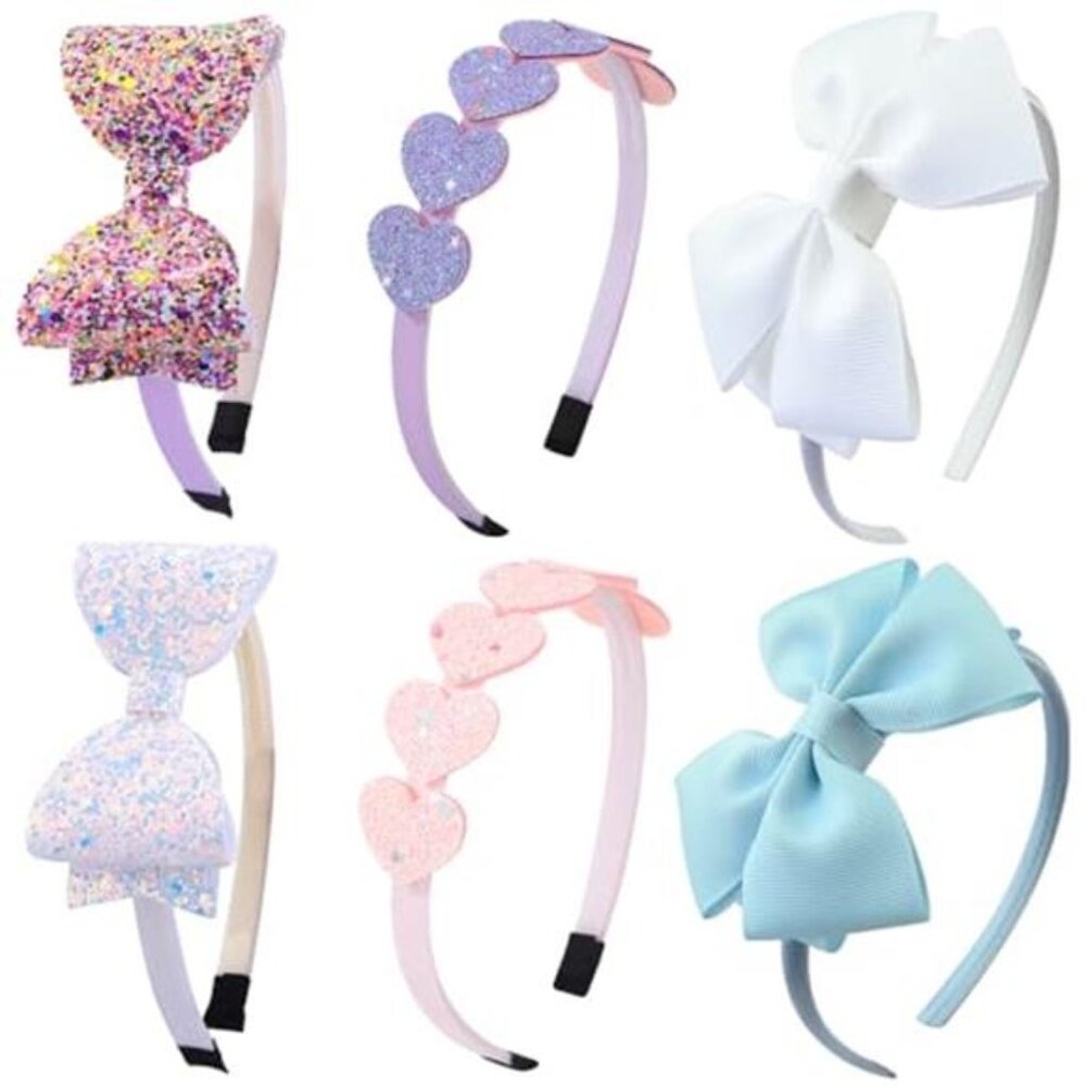 Toddler Headbands Girls Glitter Bow Hairband Party Hair Accessories 6 Pack
